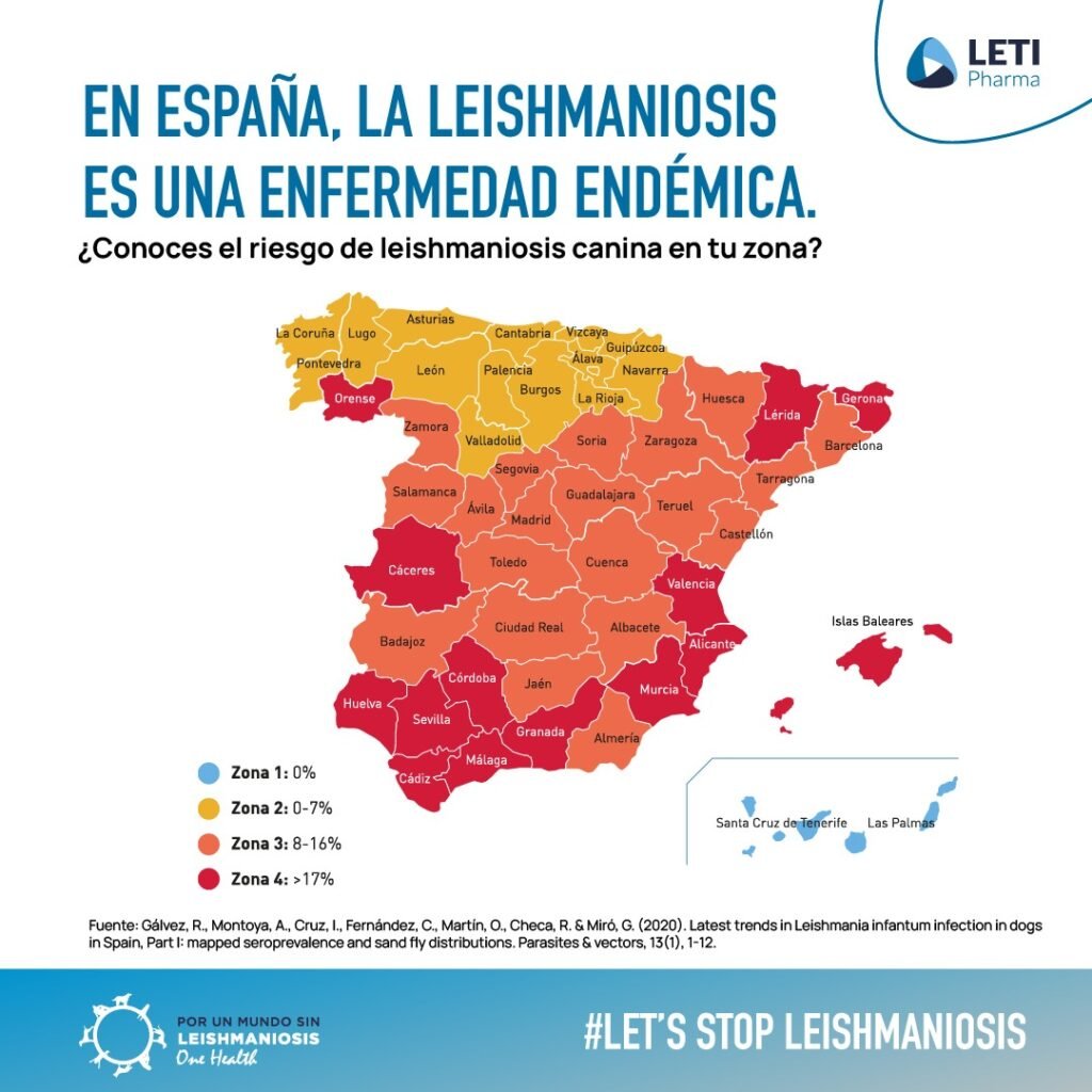 Mapa de la incidencia de leishmaniosis en perros en España por zonas